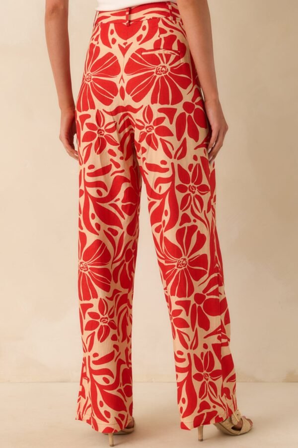 Aylaya Red Floral Print Linen Blend Key West Pants