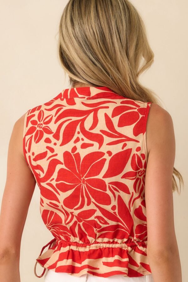 Aylaya Red Geometric Print Linen Blend Boracay Top