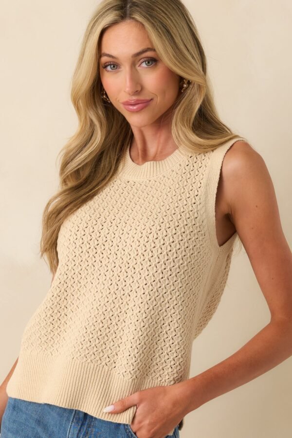 Better Than Ever Beige Knit Sleeveless Top