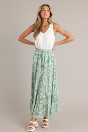 Blissful Moments Light Green Floral Maxi Skirt