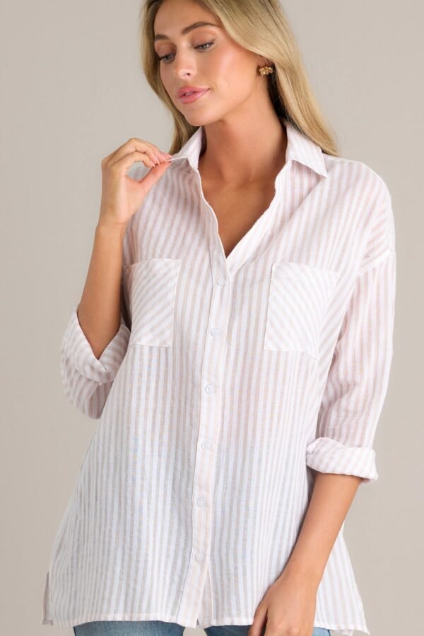 Catch Your Gaze Beige Stripe Top