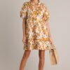 Blissful Treasure 100% Cotton Honey Yellow Floral Mini Dress