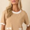 Book Nook Tan Scallop Hem Short Sleeve Top