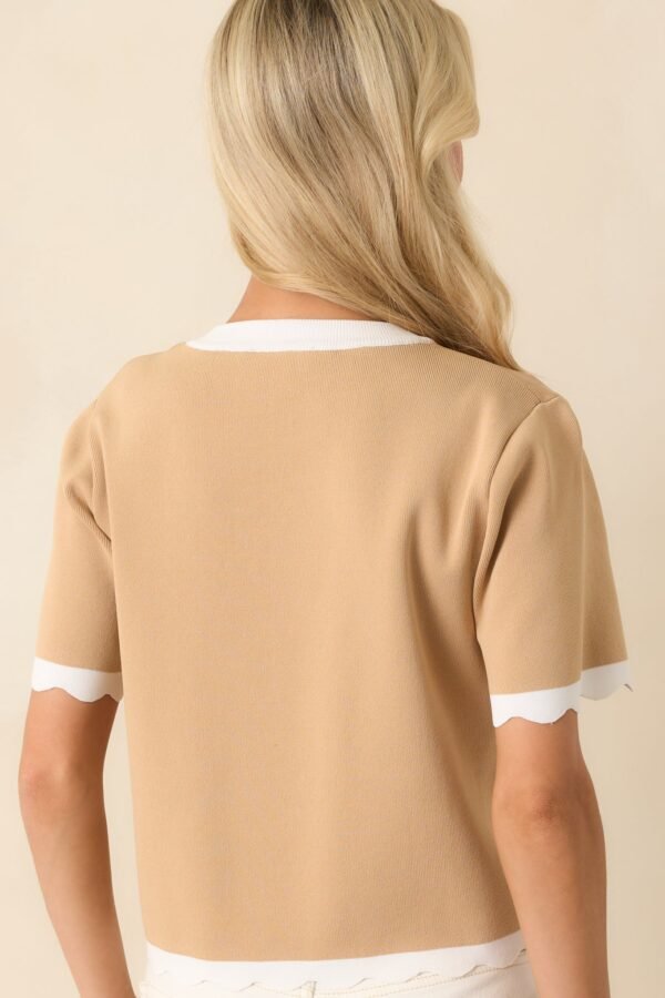 Book Nook Tan Scallop Hem Short Sleeve Top