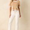 Book Nook Tan Scallop Hem Short Sleeve Top