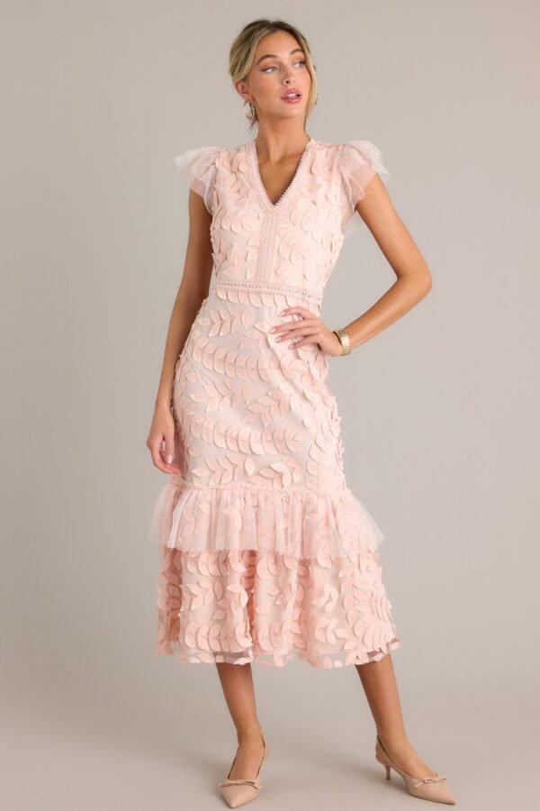 Caught Your Eye Light Pink Floral Embroidered Midi Dress