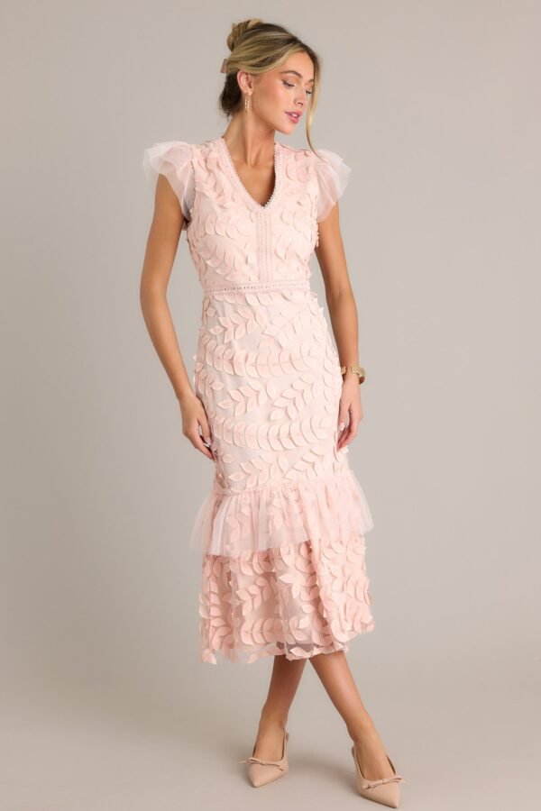 Caught Your Eye Light Pink Floral Embroidered Midi Dress