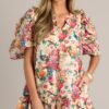 Butterfly Bliss 100% Cotton Ivory Floral Print Dress