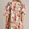 Butterfly Bliss 100% Cotton Ivory Floral Print Dress