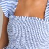 Bayside Stroll 100% Cotton Blue Stripe Smocked Midi Dress