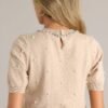Casual Class Beige Short Sleeve Faux Pearl Top