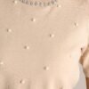 Casual Class Beige Short Sleeve Faux Pearl Top