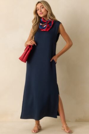 Between Now And Then Navy Cotton Sleeveless Maxi Dress