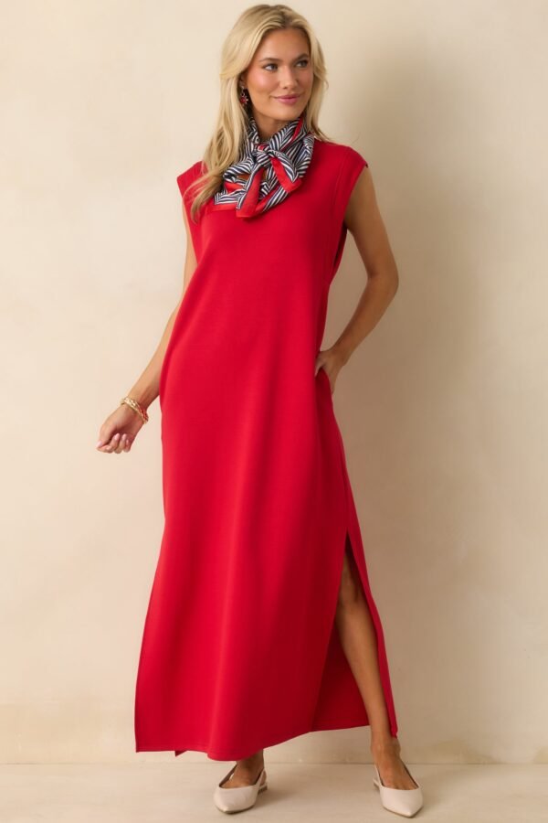 Between Now And Then Red Cotton Sleeveless Maxi Dress