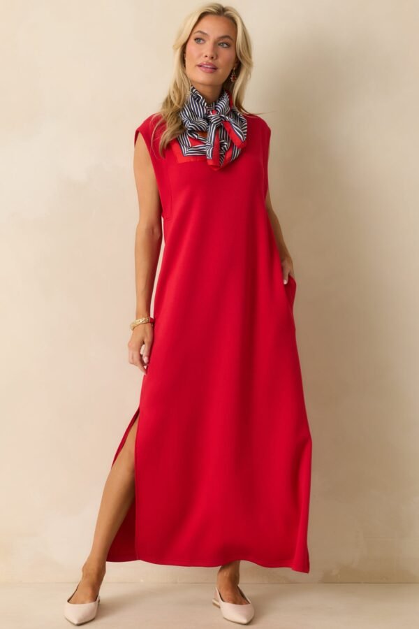 Between Now And Then Red Cotton Sleeveless Maxi Dress