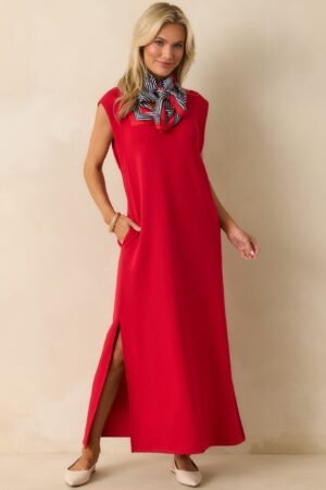 Between Now And Then Red Cotton Sleeveless Maxi Dress
