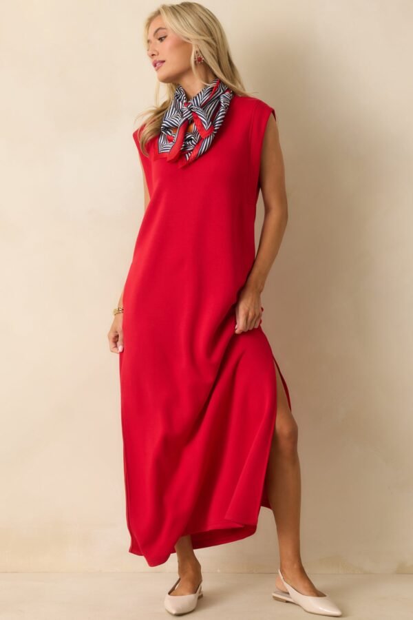 Between Now And Then Red Cotton Sleeveless Maxi Dress