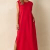 Between Now And Then Red Cotton Sleeveless Maxi Dress