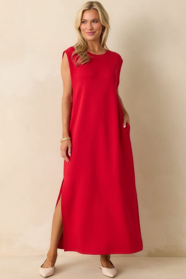 Between Now And Then Red Cotton Sleeveless Maxi Dress