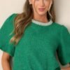 Bejeweled Jade Green Bubble Sleeve Top