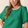 Bejeweled Jade Green Bubble Sleeve Top
