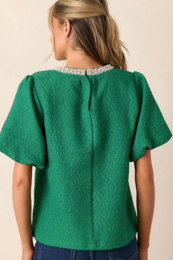 Bejeweled Jade Green Bubble Sleeve Top