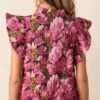 Bright Places Berry Floral Jacquard Flutter Sleeve Top