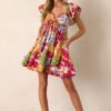 Be Alright Pink Floral Flutter Sleeve Mini Dress