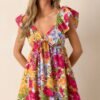 Be Alright Pink Floral Flutter Sleeve Mini Dress