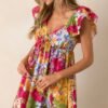 Be Alright Pink Floral Flutter Sleeve Mini Dress