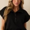 Best One Yet Black Cotton Scallop Hem Short Sleeve Pullover