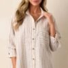 Boho Harmony Ivory Button Front Stripe Top