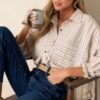 Boho Harmony Ivory Button Front Stripe Top