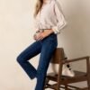 Boho Harmony Ivory Button Front Stripe Top
