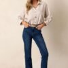 Boho Harmony Ivory Button Front Stripe Top