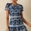 Can't Miss This Blue Multi Floral Embroidered Lace Mini Dress