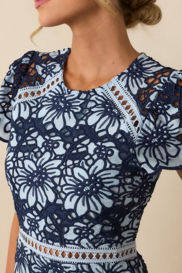 Can't Miss This Blue Multi Floral Embroidered Lace Mini Dress