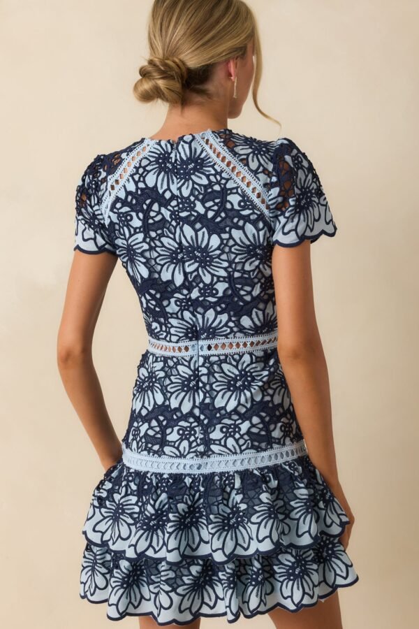 Can't Miss This Blue Multi Floral Embroidered Lace Mini Dress