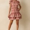 Can't Miss This Terracotta Multi Floral Embroidered Lace Mini Dress
