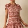Can't Miss This Terracotta Multi Floral Embroidered Lace Mini Dress