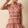 Can't Miss This Terracotta Multi Floral Embroidered Lace Mini Dress