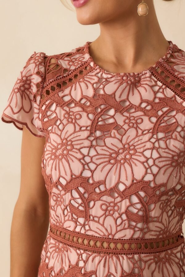 Can't Miss This Terracotta Multi Floral Embroidered Lace Mini Dress