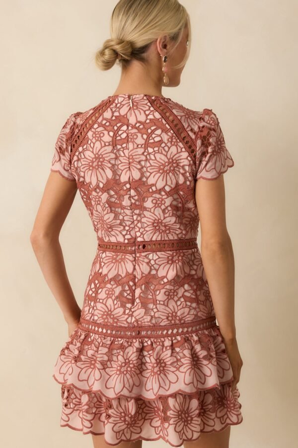 Can't Miss This Terracotta Multi Floral Embroidered Lace Mini Dress