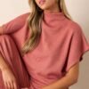 Carolina Plains Pink Coral Knit Mock Neck Top