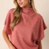 Carolina Plains Pink Coral Knit Mock Neck Top