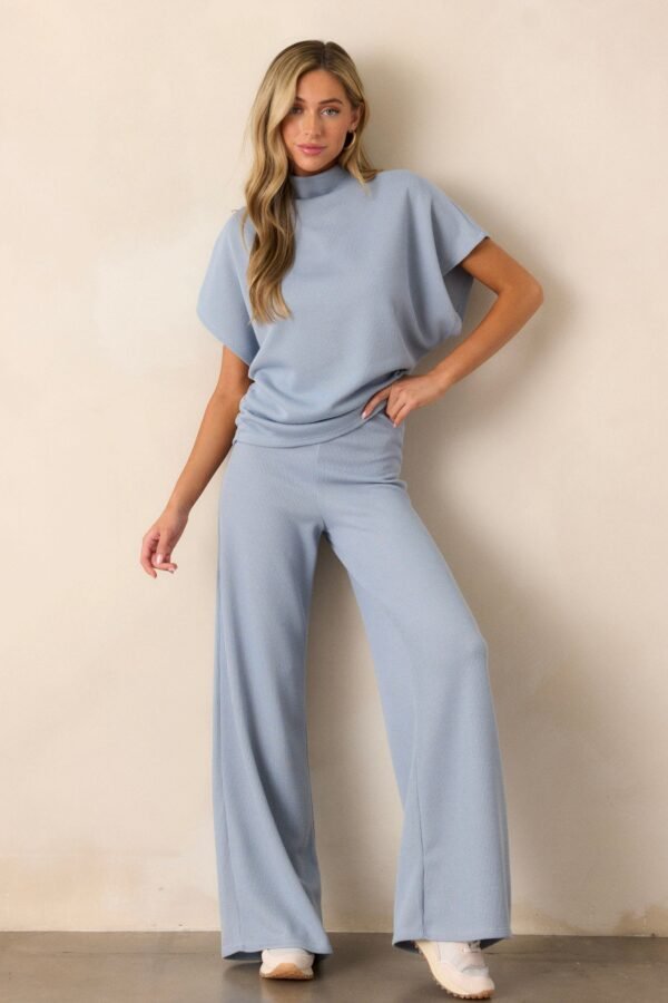 Carolina Plains Ash Blue Knit Mock Neck Top