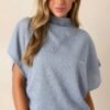 Carolina Plains Ash Blue Knit Mock Neck Top