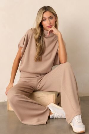 Carolina Plains Beige Knit Mock Neck Top