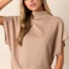 Carolina Plains Beige Knit Mock Neck Top