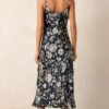 Botanical Escape Dark Teal Floral Satin Midi Dress